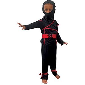 RUBIE'S - Kostuum voor kinderen Ninja instapklasse - maat 8-10 jaar - ideaal kostuum voor carnaval - top met broek en rode riem ''Shuriken', bivakmuts inbegrepen