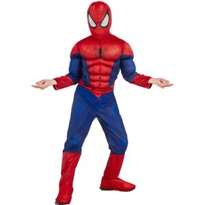RUBIE'S SPIDER-MAN - Officieel Marvel - Deluxe Spider-Man-kostuum voor kinderen, maat 5-6 jaar. Kostuum met gewatteerde spieren + bivakmuts met klittenbandsluiting + geïntegreerde laarzenafdekking