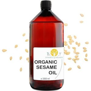 B.O.T Cosmetic & Wellness - 100% pure en natuurlijke biologische sesamolie | Koudgeperst | Multifunctioneel | Anti-aging voor de huid | Haarverzorging | Ayurveda-massageolie, 1000 ml