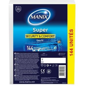 Manix Super: doos met 144 klassieke condooms van latex/condooms voor heren, gesmeerd en dun, standaardmaat/diameter 52 mm