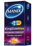 MANIX King Size Max: Boite de 24 préservatifs pour Homme/Préservatifs Fins et Lisses, Forme Droite, Lubrifiés et avec Réservoir/Largeur nominale 56mm / Maximum de Confort