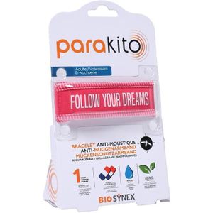 ParaKito Anti-Muggenarmband Volwassenen Follow your Dreams Fuchsia 1 Armband