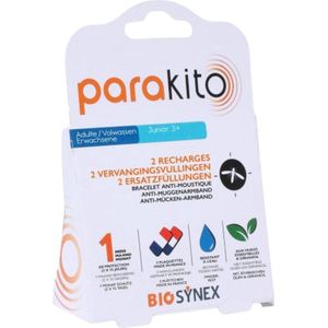 Parakito Pack 2 Navullingen - Anti-muggen armband - Doeltreffende Bescherming - Herlaadbaar - Waterbestendig - Verstelbaar