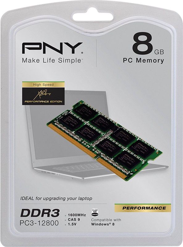 PNY - XLR8 Performance Memory - RAM - Groen - 1 x 8GB - 1600 MHz - DDR3 SO-DIMM
