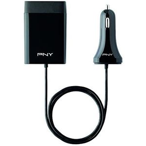 PNY 4 Ports USB Car Charger 29W 1.8M cable with Pocket Clip, Black