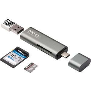 PNY R-TC-UA-3N1E01-RB Externe geheugenkaartlezer USB-C USB 3.2 (Gen 1) Metallic