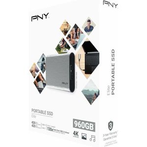 PNY Portable SSD Elite Silver USB 3.1 (960GB) PSD1CS1050S-960-RB, Brush Grey