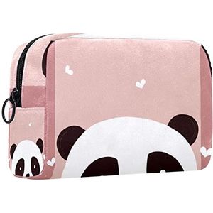 Kleine make-uptas voor dames, make-uptas, cosmetische reistas,Panda op roze achtergrond Afdrukken