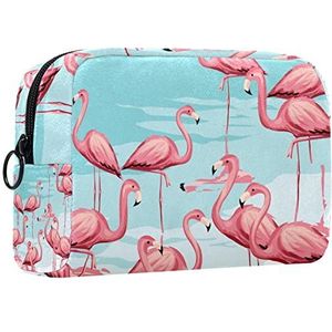 Kleine make-uptas voor dames, make-uptas, cosmetische reistas,cartoon roze flamingo Afdrukken