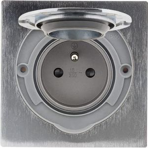 Zenitech - 16A 2P+T Vloerstopcontact IP55 - Geborsteld Aluminium Afwerking Met Magnetische Beschermkap - Schroefmontage - Inbouwdoos Inbegrepen - Aluminium