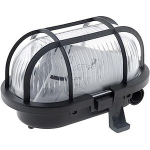 Ovale Außenbeleuchtungsluke IP44 als Wandleuchte mit Gitter, schwarz