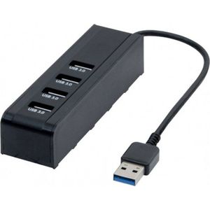 Exertis Connect USB 3.0 Hub, 4 poorten (USB-A, 4 Havens), Docking station + USB-hub, Zwart