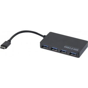 Exertis Connect USB-C hub (USB-C, 4 Havens), Docking station + USB-hub, Zwart