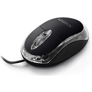 Exertis Connect Optische mini USB-muis met zwarte lichtgevende verf (Bedraad), Muis, Zwart, Transparant