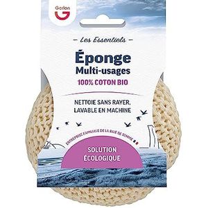Herbruikbare spons, wasbaar, innovatief product, 100% biologisch katoen, gemaakt in Frankrijk, reinigt en ontkalkt in zachtheid, wit
