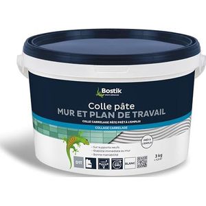 Bostik Speciale tegellijm voor muur en werkblad, gebruiksklare pasta, onmiddellijke stabiliteit, wit, emmer van 3 kg