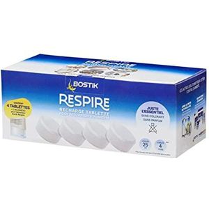 Bostik RESPIRE 30623618 Navulverpakkingen voor luchtontvochtiger, zonder kleurstoffen of parfum, voor thuis, appartement en caravan, ruimtes tot 25 m², navulverpakkingen, tabs, 4 x 250 g,