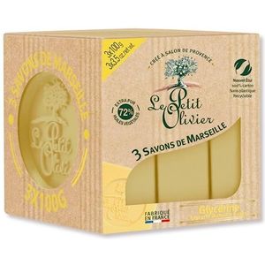 LE PETIT OLIVIER - 3 zepen de Marseille – glycerine – geur uit de regio De Grasse – reinigt de huid zacht – gemaakt in Frankrijk – 3 x 100 g