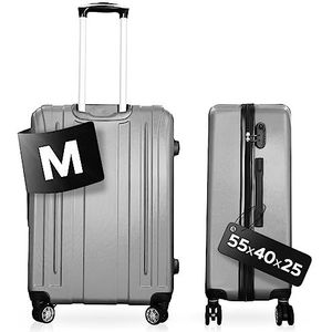 DS-Lux Hoogwaardige reiskoffer, koffer, harde koffer, trolley, rolkoffer, handbagage, ABS-kunststof met TSA-slot, 4 spinner wielen, S-M-L-set, grijs, Medium, Verpakking met zwenkwielen