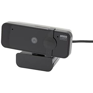 APM 571075 - Webcam Full HD 1080P met geïntegreerde microfoon, pc-camera, bekabeld, USB, overdracht van vloeiende en nauwkeurige beelden, max. resolutie 1920 x 1080px, geïntegreerde camera-afdekking, brede hoek, zwart