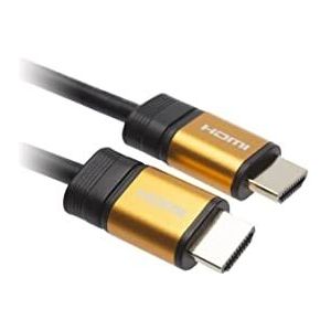 APM 590466 HDMI-kabel, 1,8 m, 4 K Ethernet, HDMI-kabel, mannelijk/mannelijk, accessoires voor tv en video, buitengewone resolutie 4 x HD 1080p, 3D-video's, zwart en goud