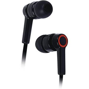 APM 600249 – bekabelde in-ear hoofdtelefoon – bekabelde in-ear oordopjes – geïntegreerde microfoon – ergonomische vorm – eenvoudige oproepen – platte kabel – zwart