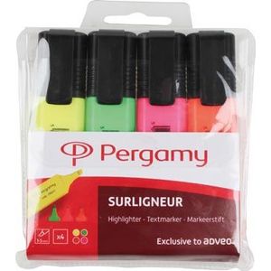 Pergamy markeerstift, etui van 4 stuks: oranje, groen, roze en geel