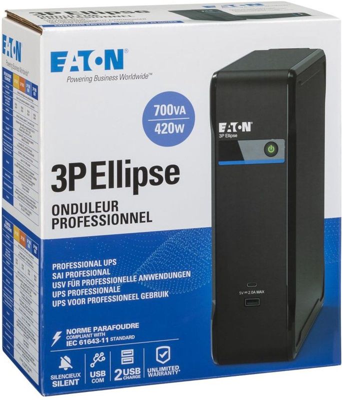 Eaton - 3P700UF - UPS - 700 VA - 4 Prises Françaises - USB-A en USB-C