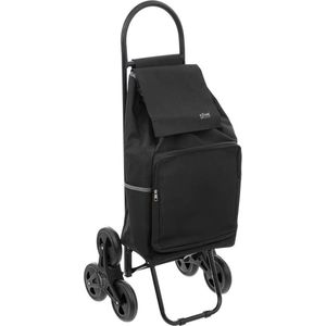 5Five Boodschappen trolley tas met trapwielen - inhoud 40 liter - zwart - 43 x 36 x 99 cm