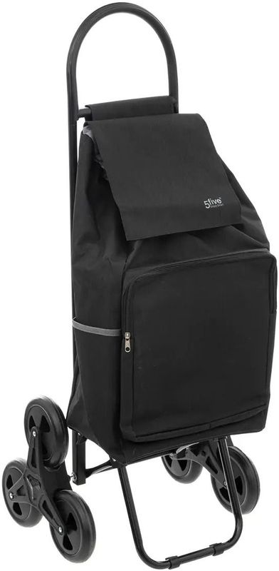 5Five Boodschappen trolley tas met trapwielen - inhoud 40 liter - zwart - 43 x 36 x 99 cm