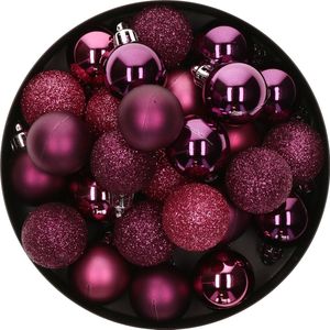 Kleine kerstballen - 18x stuks - framboos roze - D3 cm - kunststof - kerstversiering - Kerstbal