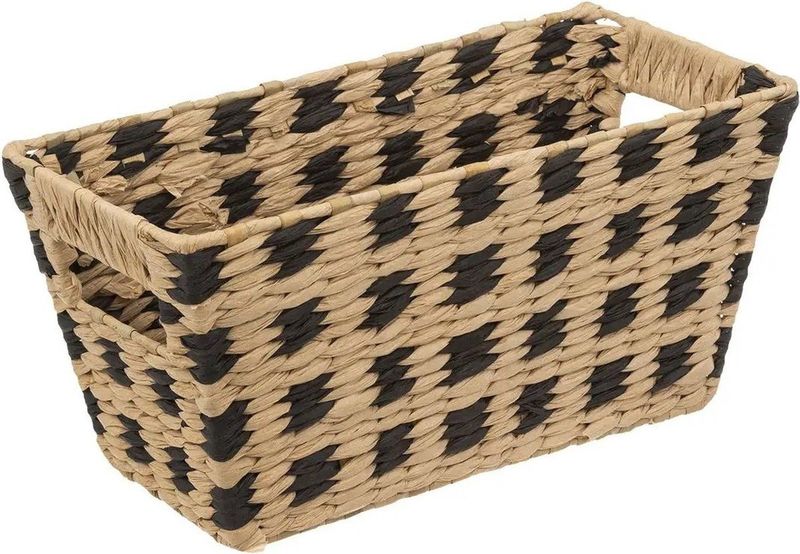 5Five Rieten opbergmand - gevlochten - beige/zwart - 31 x 15 x 1 - Kast-/badkamer mandjes