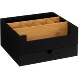 Five Make up organizer - zwart - 26 x 24 x 13 cm - bamboe hout - pennenbakje / bureau