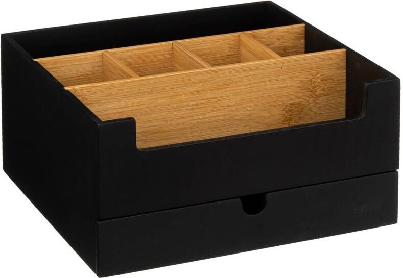 Five Make up organizer - zwart - 26 x 24 x 13 cm - bamboe hout - pennenbakje / bureau