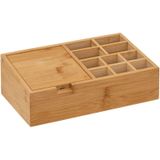 Make-up organizer 11 vakken met spiegel 24,5 x 8 cm van bamboe - Nagellak houder - Make-up houder - Organizers