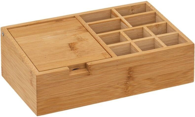 Make-up organizer 11 vakken met spiegel 24,5 x 8 cm van bamboe - Nagellak houder - Make-up houder - Organizers