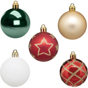 Atmosphera Kerstballen - 15st - kunststof wit-rood-groen-champagne 5cm