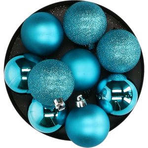 Atmosphera Kerstballen - 8st - kunststof - blauw-turquoise - 7cm