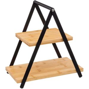 Secret de Gourmet Etagere/dienblad - 2-laags - Bamboe - Zwart/beige
