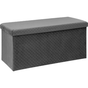 Atmosphera Poef/hocker/voetenbankje - opbergbox - fluweel donkergrijs - PO/MDF - 38 x 38 x 76 cm - opvouwbaar