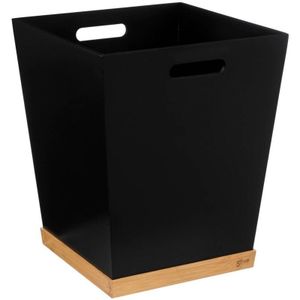 5Five Prullenbak/vuilnisbak - 23 liter - mdf hout - zwart/lichtbruin - 27 x 27 x 32 cm - kantoor
