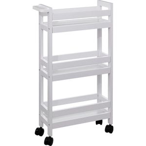 5Five Keuken of badkamer trolley 3-laags - wit - D15 x B40 x H75 cm - mdf hout - met wielen