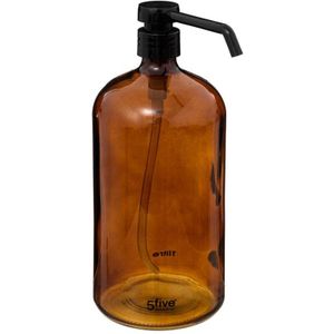 5Five Zeeppompje/zeepdispenser van glas - bruin - 1 liter