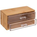 5Five sieraden/make-up organizer - 2 lades - 19 x 12 cm - rechthoek - bamboe/kunststof - opbergen