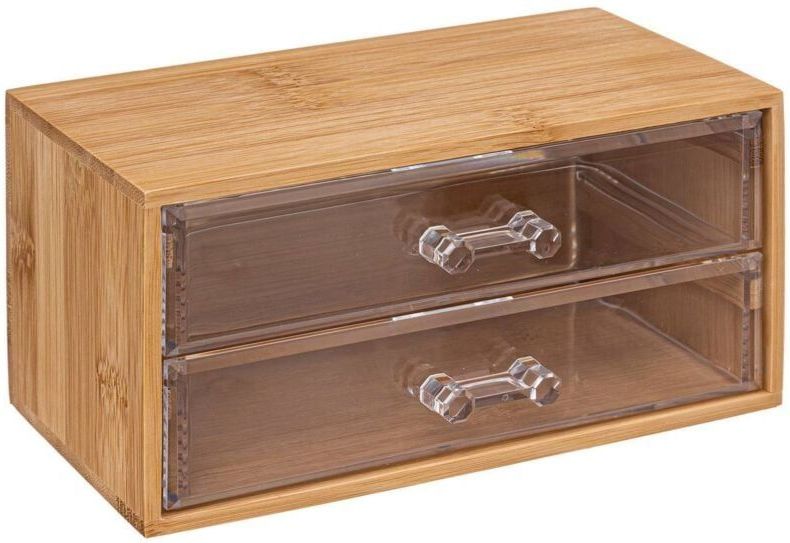 5Five sieraden/make-up organizer - 2 lades - 19 x 12 cm - rechthoek - bamboe/kunststof - opbergen