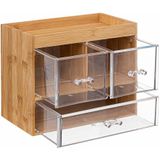 5Five sieraden/make-up organizer - 3 lades - 24 x 20 cm - rechthoek - bamboe/kunststof - opbergen