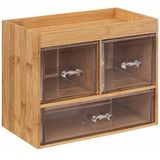5Five sieraden/make-up organizer - 3 lades - 24 x 20 cm - rechthoek - bamboe/kunststof - opbergen