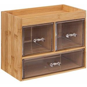 5Five sieraden/make-up organizer - 3 lades - 24 x 20 cm - rechthoek - bamboe/kunststof - opbergen