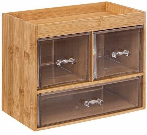 5Five sieraden/make-up organizer - 3 lades - 24 x 20 cm - rechthoek - bamboe/kunststof - opbergen