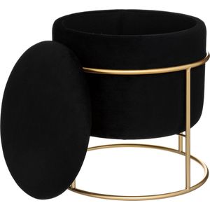 Atmosphera Eliane Poef - Velvet - Zwart - Ø42 cm